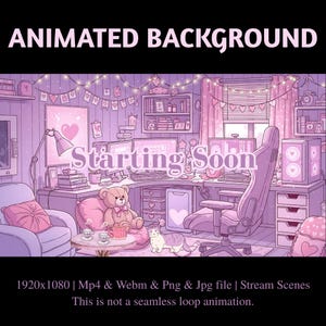 かわいいピンクのゲームルームアニメーションストリーム背景（デジタルダウンロード）