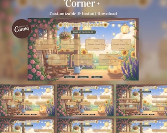 Programmazione streaming di Sweet Chick's Countryside Corner, modello Canva settimanale Kawaii Cottagecore