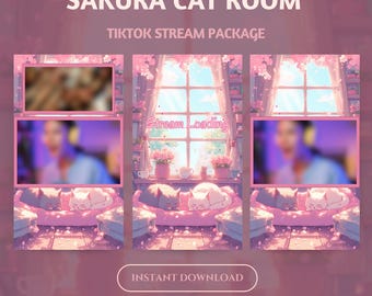 Nakładka na TikTok do transmisji Sakura Cat Room: Kawaii Gamer Scene (pobieranie cyfrowe)