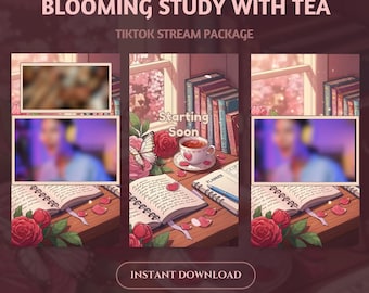 Blooming Study with Tea TikTok Live Overlays: Cozy Floral Study Stream (Digital Download)