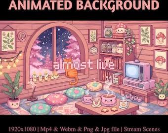 Animated Pixel Room Stream Overlay: Cozy Winter Cat Scene (Digital Download)