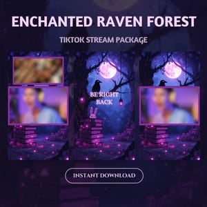 Magical Raven Forest TikTok Live Overlay Package,Purple Enchanted Forest Tiktok Stream Overlay,Black Raven Whimsical TikTok Stream Scene