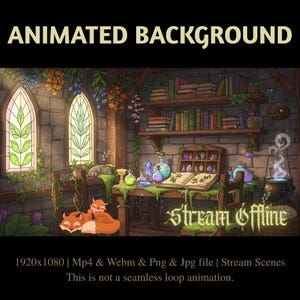 Superposición de transmisión animada de la Sala del Herbolario Místico: Escenas de Twitch de la Biblioteca de Brujas (Descarga digital)