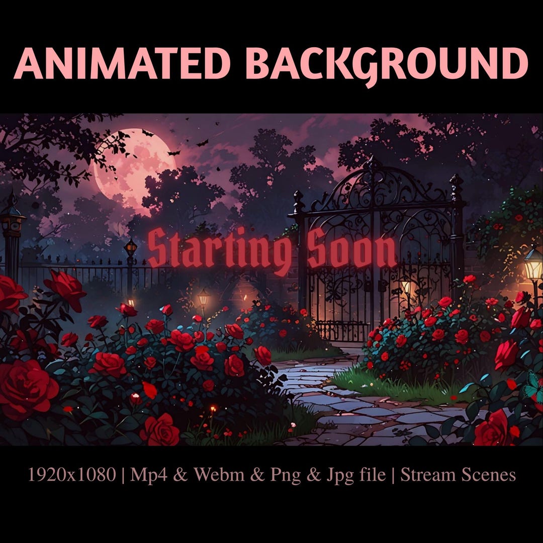 Moonlit Rose Garden Animated Stream Overlay: Gothic Twitch Scene ...