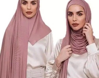 Instant Hijab Jersey Hijab for Women Muslim Head Scarf Lightweight Long Soft Hijab Shawl Stretch Solid Color Scarf Wrap