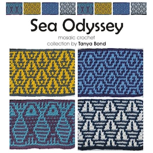 Sea Odyssey Mozaïekcollectie - PDF Haakpatroon van Tanya Bond schriftelijke instructies kaarten en foto's op zee geïnspireerde golven vissenschubben boot