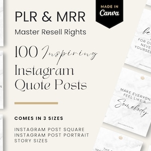 Master Resell Rights 100 Inspirational Quote Instagram Canva Templates | PLR Product | PLR/MRR | Master Resell Rights