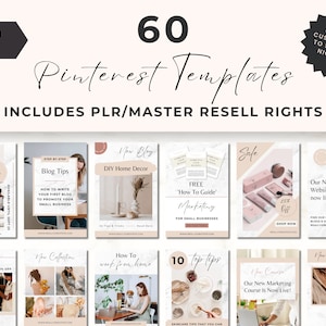 PLR Master Derechos de reventa 60 Plantillas Pinterest Pin Canva / Producto PLR / Licencia de reventa / Derechos de reventa / Plantilla MRR