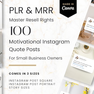 MRR 100 Motivational Quote Instagram Canva Templates | PLR Product | Master Resell Rights | Business Quotes