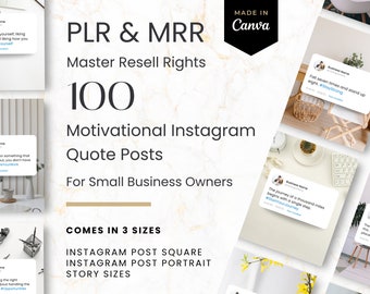 MRR 100 Motivational Quote Instagram Canva Templates | PLR Product | Master Resell Rights | Business Quotes