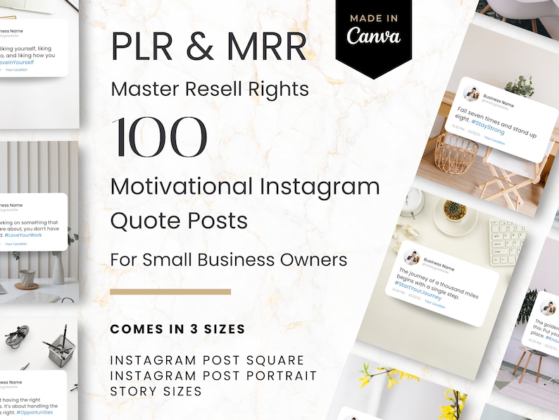 MRR 100 Motivational Quote Instagram Canva Templates | PLR Product ...