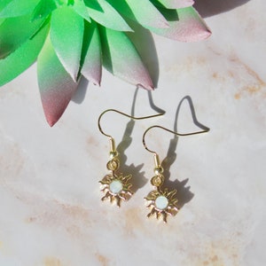 Celestial Gold Crystal Sun Earrings. Crystal Sun Charm Dangle Earrings in Gold. Gift For Her For Anniversaries, Birthdays, Graduation.