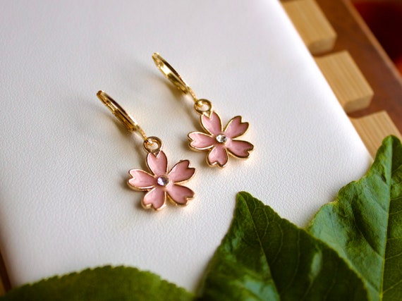 Cherry Blossom Pearl Dangle Earrings - Boho Floral Drop Earrings In Pink & Gold, Gift For Women, Birthday, Wedding - View #8
