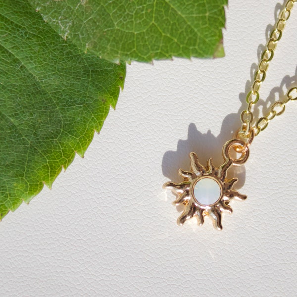 Crystal Sun Necklace. Sun Charm Necklace on Gold Plated Chain. Sun Jewelry Gift For Women For Graduation, Birthdays, Anniversaries