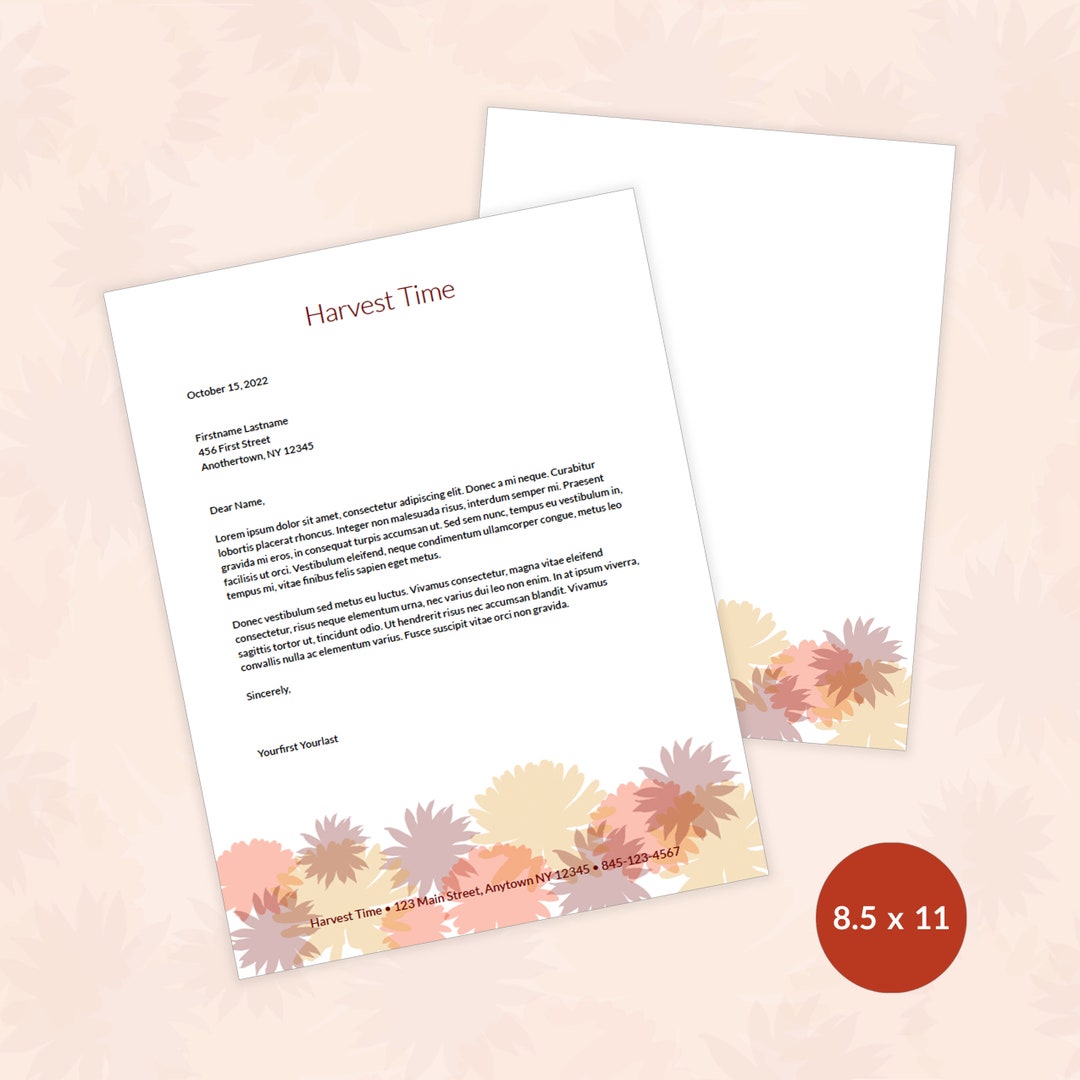 Cute Instant Letterhead Template Download, Editable harvest Time Etsy