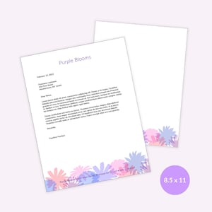 Lindo membrete instantáneo: plantilla para descargar, editable "Flores moradas"