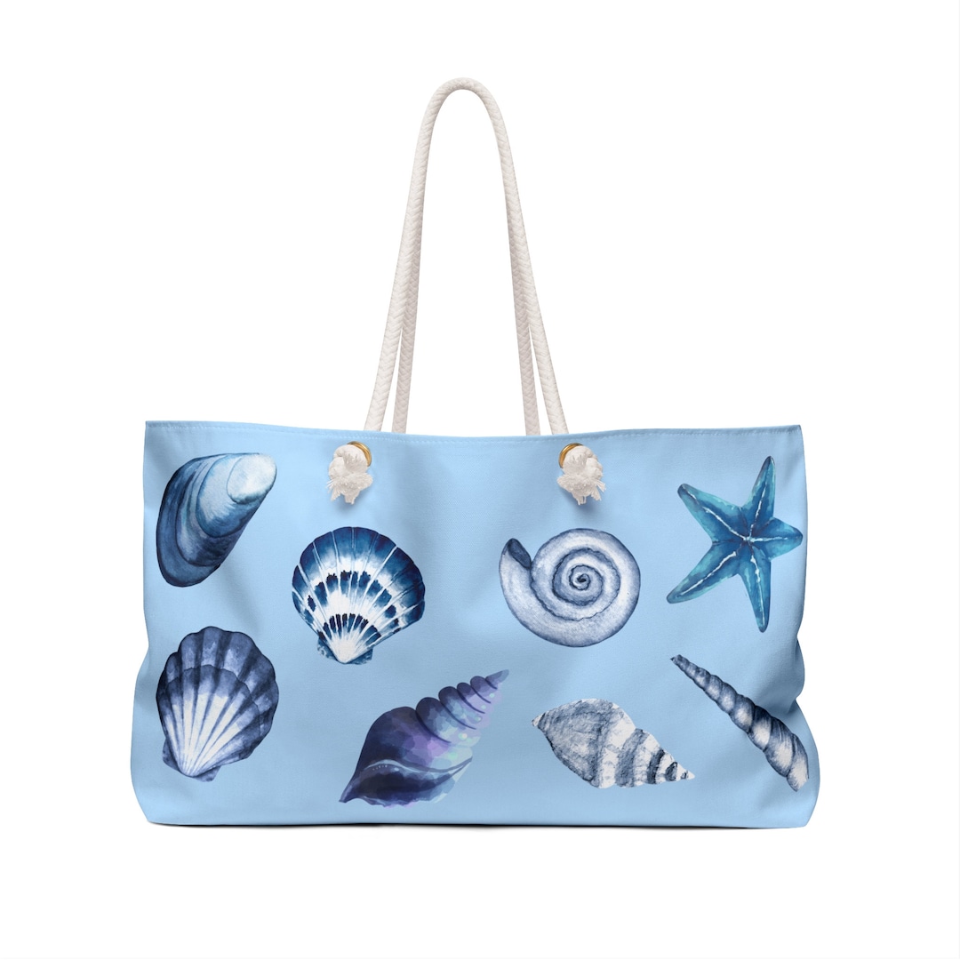 Seashell Weekender Bag Beach Bag Summer Bag Blue Beach Bag Etsy