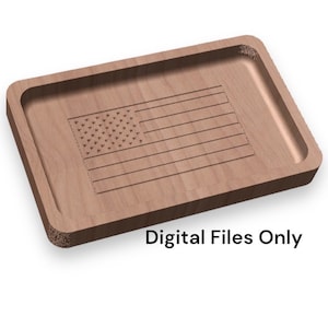 May include: A wooden tray with an engraved American flag design. The tray is light brown and has a slightly raised edge. The text "Digital Files Only" is printed below the tray.