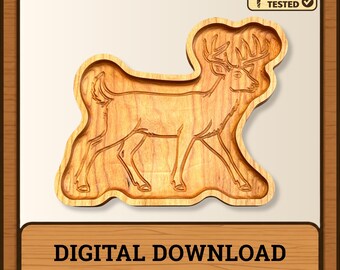 Deer Snack Tray CNC File, Wildlife Woodworking, Rustic Cabin Decor (SVG/DXF)