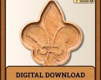 Mardi Gras Fleur de Lis tray digital files - svg dxf ai eps pdf - designed for CNC router - Instant download