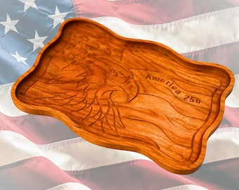America 250 Eagle Flag Tray Fichiers CNC | Projet patriotique en bois (svg, dxf, eps)