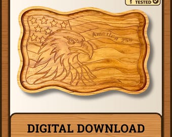 America 250 Eagle Flag Tray CNC Files | Patriotic Wooden Project (svg, dxf, eps)