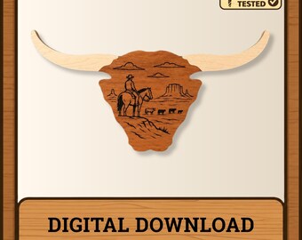 Longhorn Western Scene CNC Files | Cowboy Wall Art, Digital Download