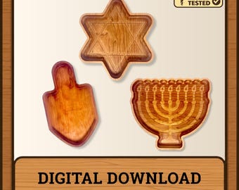 Hanukkah tray digital file bundle - menorah dreidel and Star of David all included