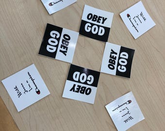 Christian Faith Sticker Bundle | Obey God + With Jesus I’m a Champion | Waterproof Vinyl Devotional Stickers | 8 pack