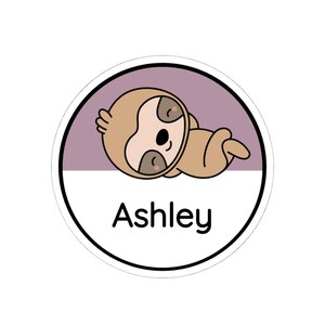Personalized Sloth Kiss-Cut Stickers, Cute Custom Vinyl Stickers, Laptop Decals, Gift for Sloth Lovers, Cute Name Stickers
