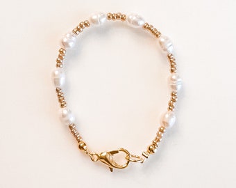 Pulseira de bebê, pulseira de contas de ouro e pérolas