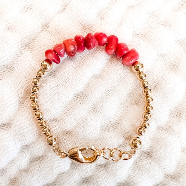 Baby Bracelet, Genuine Coral Rock and Gold beads