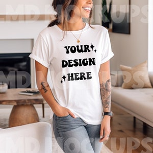 Bella Canvas 3001 Mockup Bella Canvas White Shirt | Woman Tshirt Mockup|White Shirt Mockup|Model Mockup|Summer Shirt Mock|Summer Mock