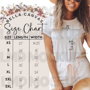 Bella Canvas 3001 Size Chart, Bella Canvas 3001 Size Chart, Bella Canvas Size Chart, Print On Demand Size Chart, Unisex Size Chart