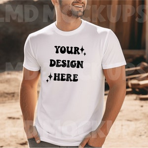 White Bella Canvas 3001 Mockup|T-Shirt Mockup|Male t-shirt Mockup|Model Mockup|Styled Shirt Mockup|Outdoor Men&#39;s Mock|Model 3001 Mock