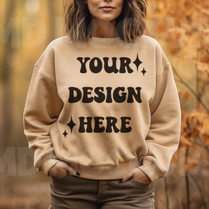 Gildan 18000 Sand Sweatshirt Mockup|18000 Model Mockup|Gildan 18000 Fall Mockup|Black Halloween Mockup|Autumn Sweatshirt Mockup