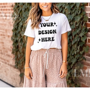 Bella Canvas 3001 Mockup Bella Canvas White Shirt | Feminine T-shirt Mockup|White Shirt Mockup|Model Mockup|Summer Shirt Mock|Summer Mock