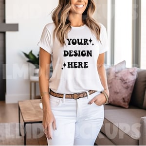 Bella Canvas 3001 Mockup Bella Canvas White Shirt | Woman Tshirt Mockup|White Shirt Mockup|Model Mockup|Summer Shirt Mock|Summer Mock