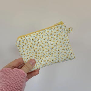 Yellow Floral Coin Purse - Small Wallet - Card holder - Zipper Pouch - Keychain Pouch - Car accessories - Small Pouch - Card wallet