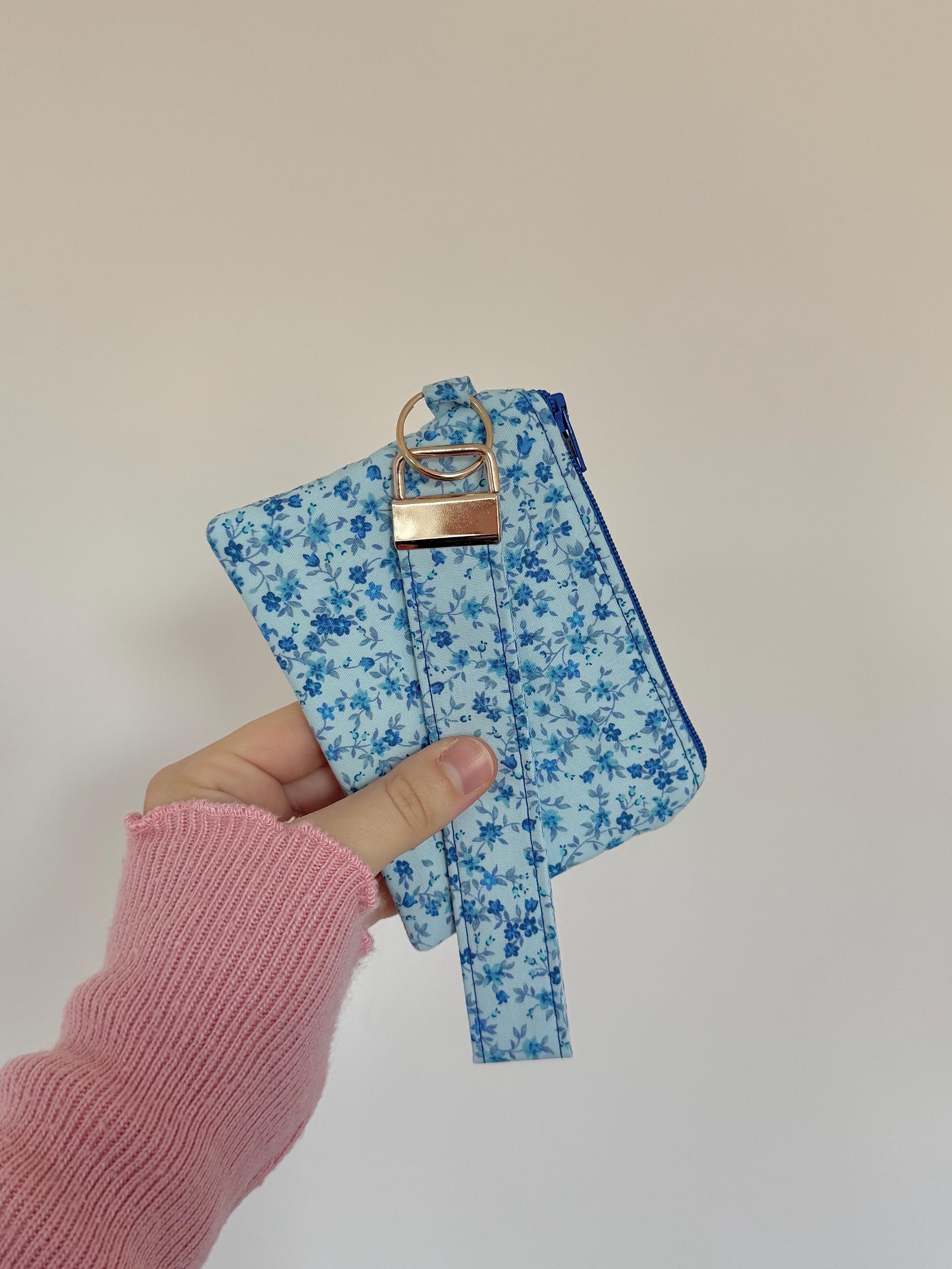 Handmade Blue Floral Keychain Wristlet: Cotton Key Fob - Etsy