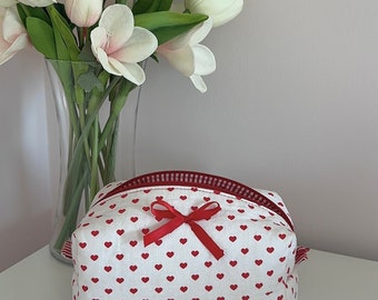 Red Heart Makeup Bag - Handmade Pouch - Coquette Makeup Pouch - Cosmetic Pouch - Toiletry Bag - Red Hearts - Handmade cosmetic bag - Gift