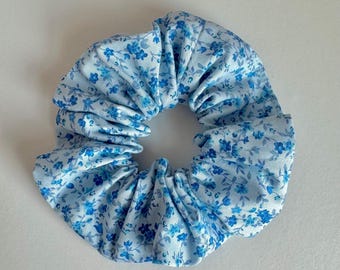 Hair Scrunchie - Blue Floral - Cotton Scrunchie