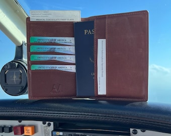 1903 2.0 Pilot Leather Travel Wallet with AirTag Pocket, Slim Card Holder for Airline Crew