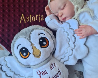 Snowy Owl Personalized Newborn Gift, Baby Shower Gift Personalized Owl Stuffed Animal, Owl New Baby Gift, White Owl Nursery Decor with Name