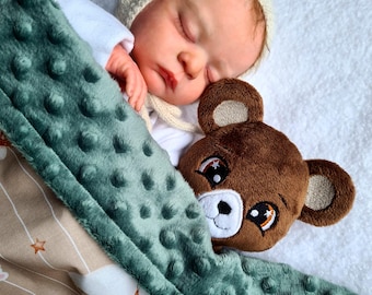 Polar bear baby blanket - Animals personalized bedding - White bears newborn gift - Beige receiving - Winter custom swaddle
