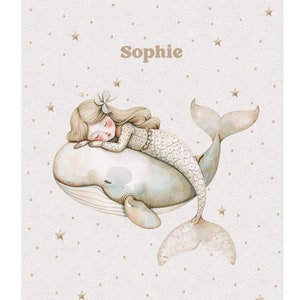 Little Mermaid Personalized Baby Girl Blanket, Mermaid baby shower gift, Mermaid nursery blanket, Mermaid crib blanket, Newborn mermaid gift