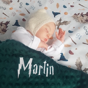 Little Wizard Personalized Baby Blanket - School of Magic Baby Shower Gift - Magical Owl  Nursery Decor