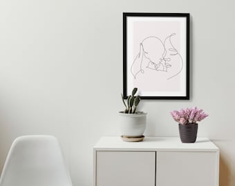 Mom & Baby Minimalistic Line Art Print | Digitale Download Moeder en Baby lijn Art Print | Aangepaste datum | Nieuwe ouderkunst Moeder en Baby Art |