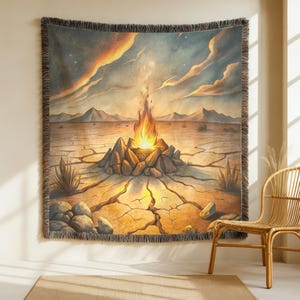 Vintage Style Western Desert Throw Blanket  | Woven Tapestry | Country Cabin Decor | Housewarming Gift