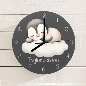 Sleeping Animal Personalized Wall Clock - Children&#39;s Wall Clock - Nursery Clock